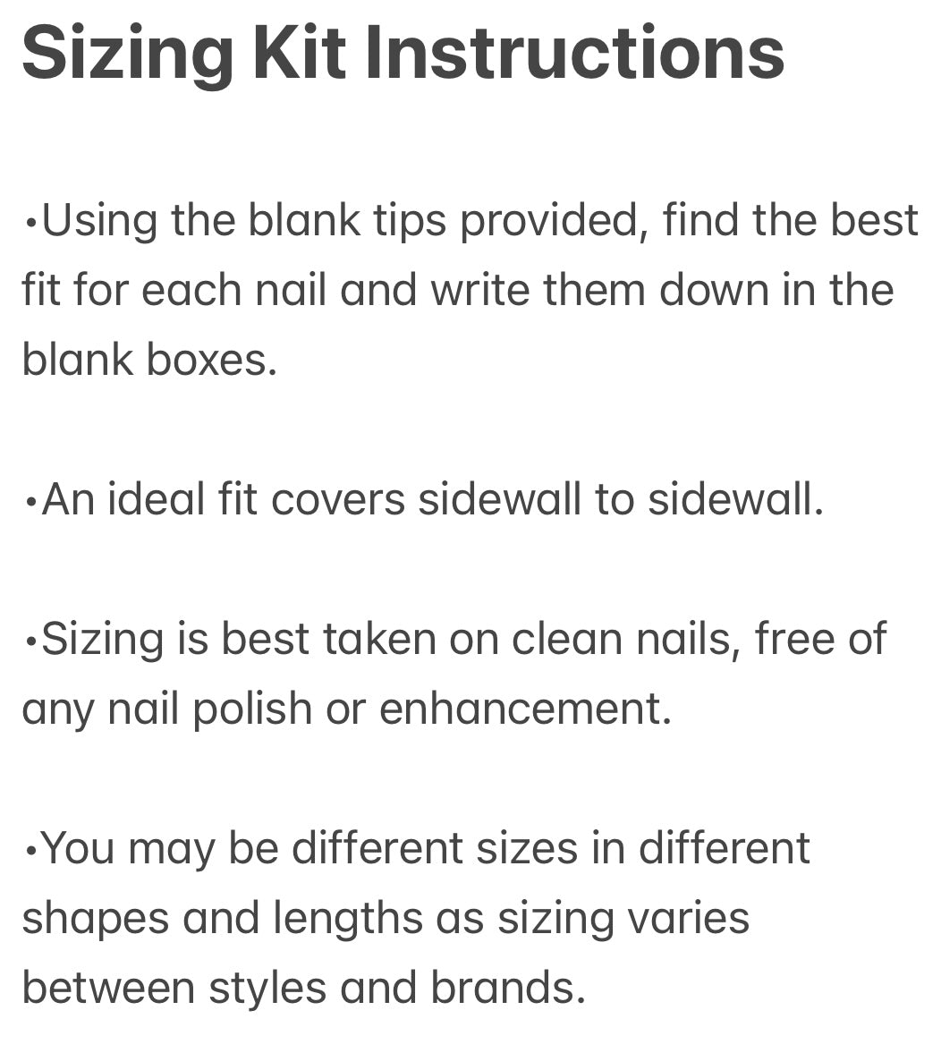 French Tip TOES 30 piece sets Ready To Wear Sizing Kit