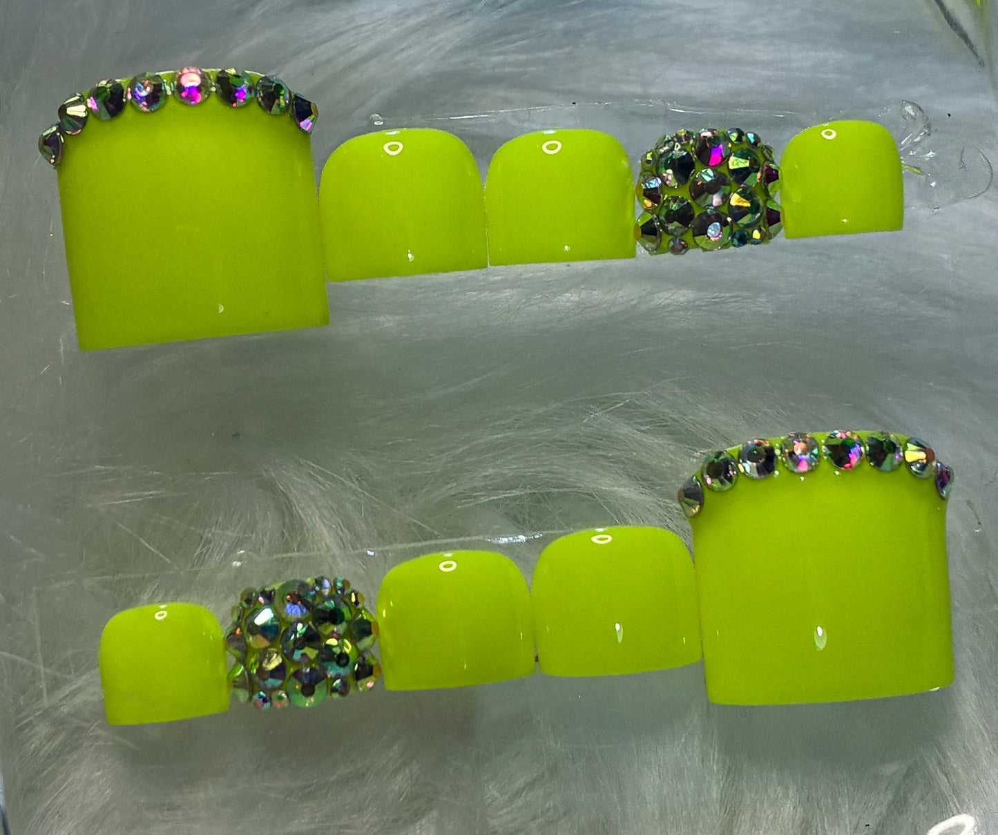 Neon Yellow Toe Nails With Bling TOES