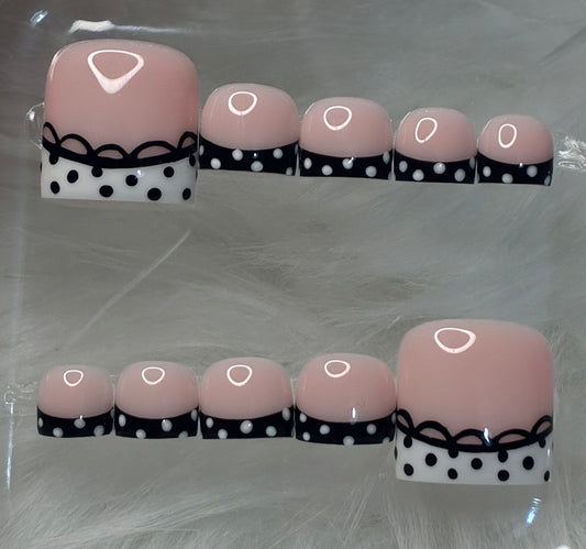 Black & White Polka Dot French Tip TOES