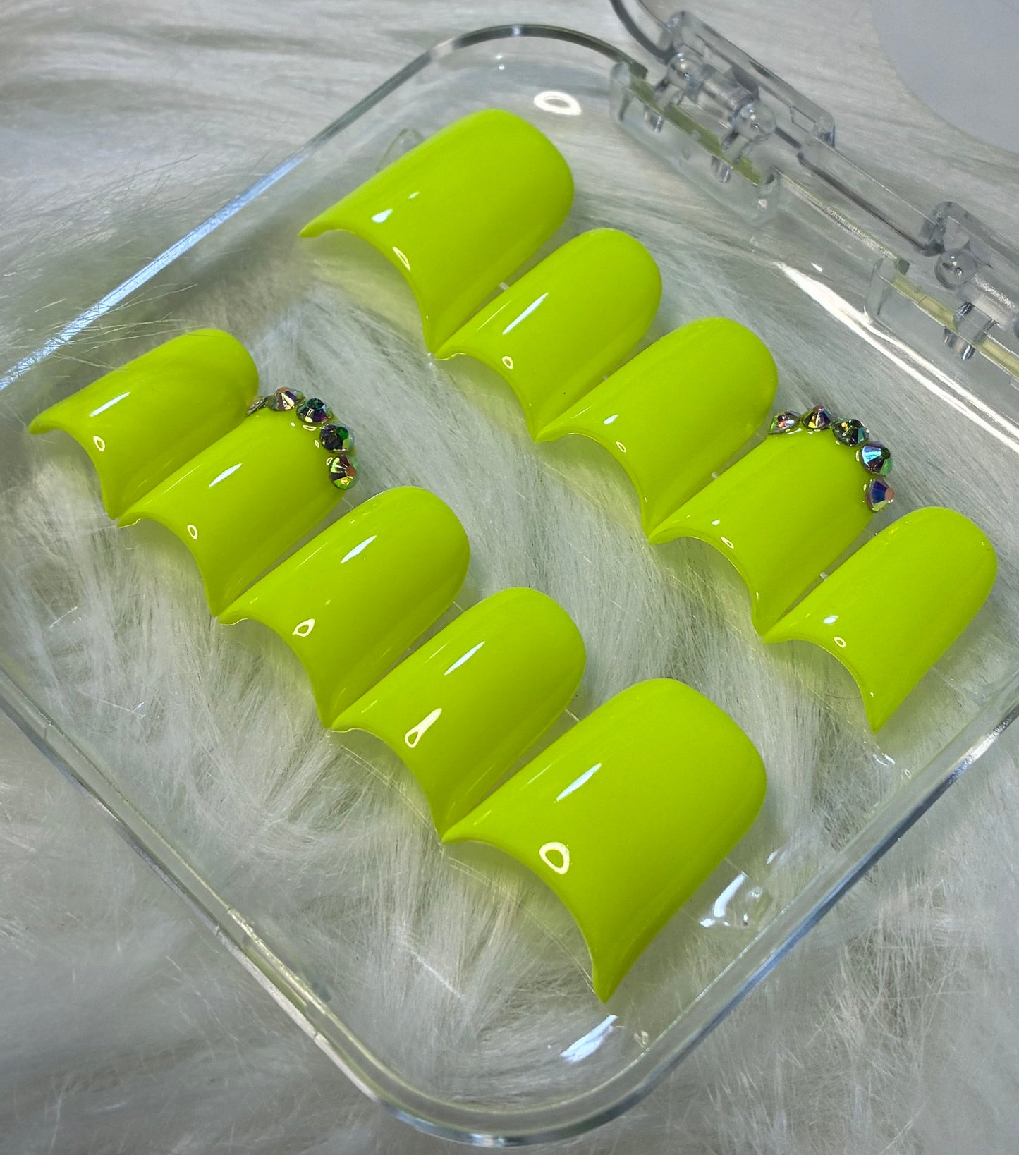 Neon Yellow Nails With Bling