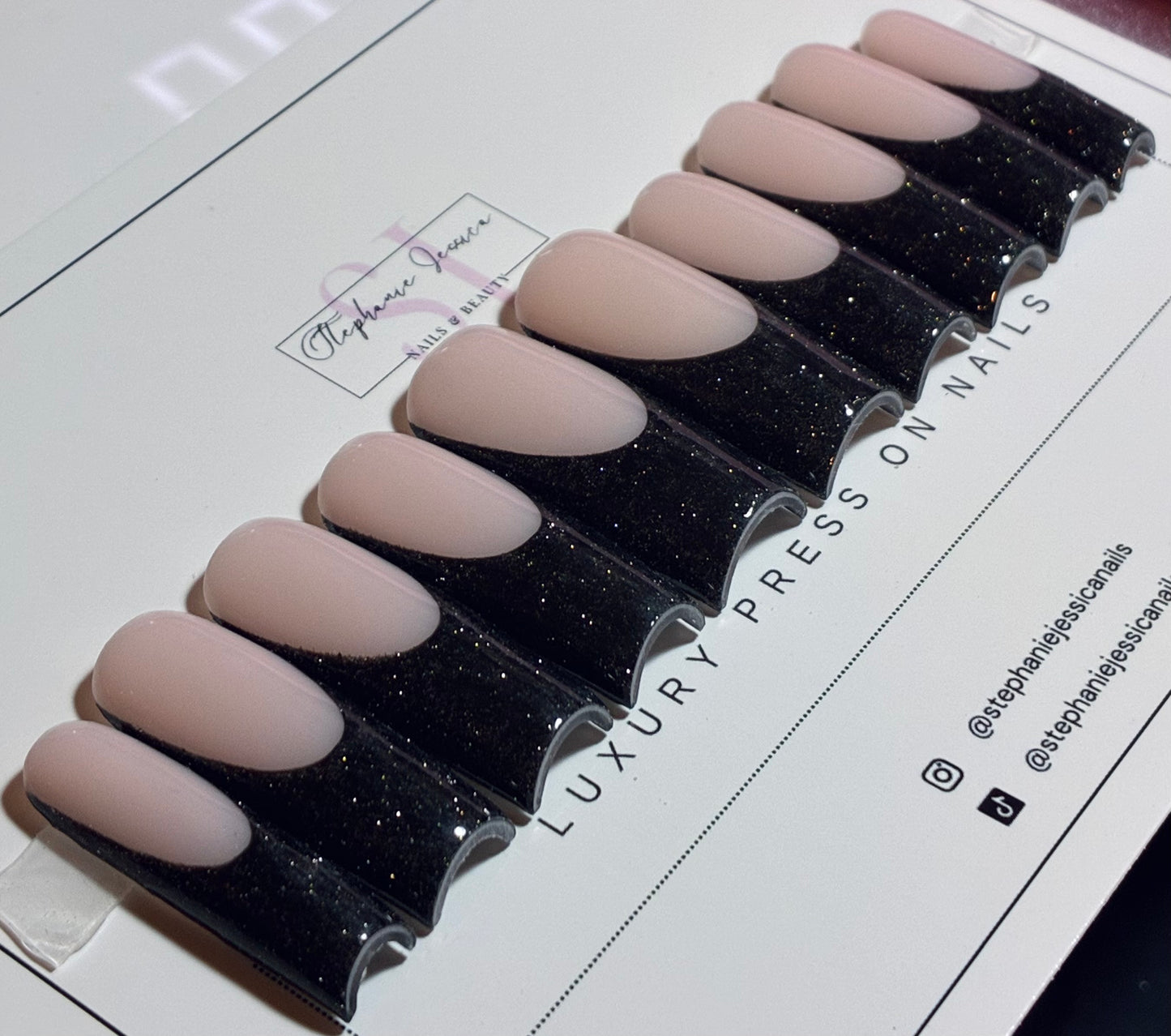 Reflective Flash Glitter Black French Tips