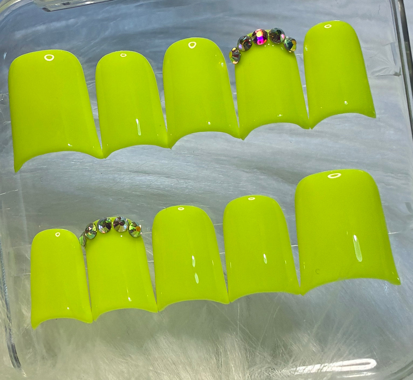 Neon Yellow Nails With Bling