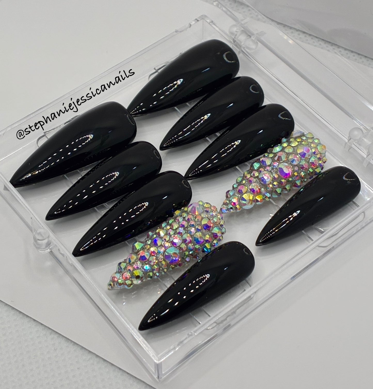 Black Glossy Nails With Bling