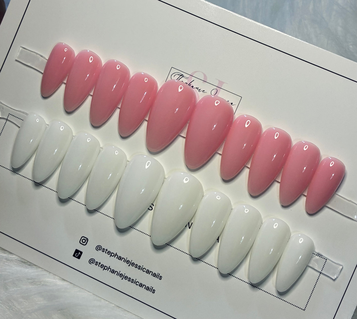 Set of 2 Solid Colour Press Ons Milky White & Nude Pink