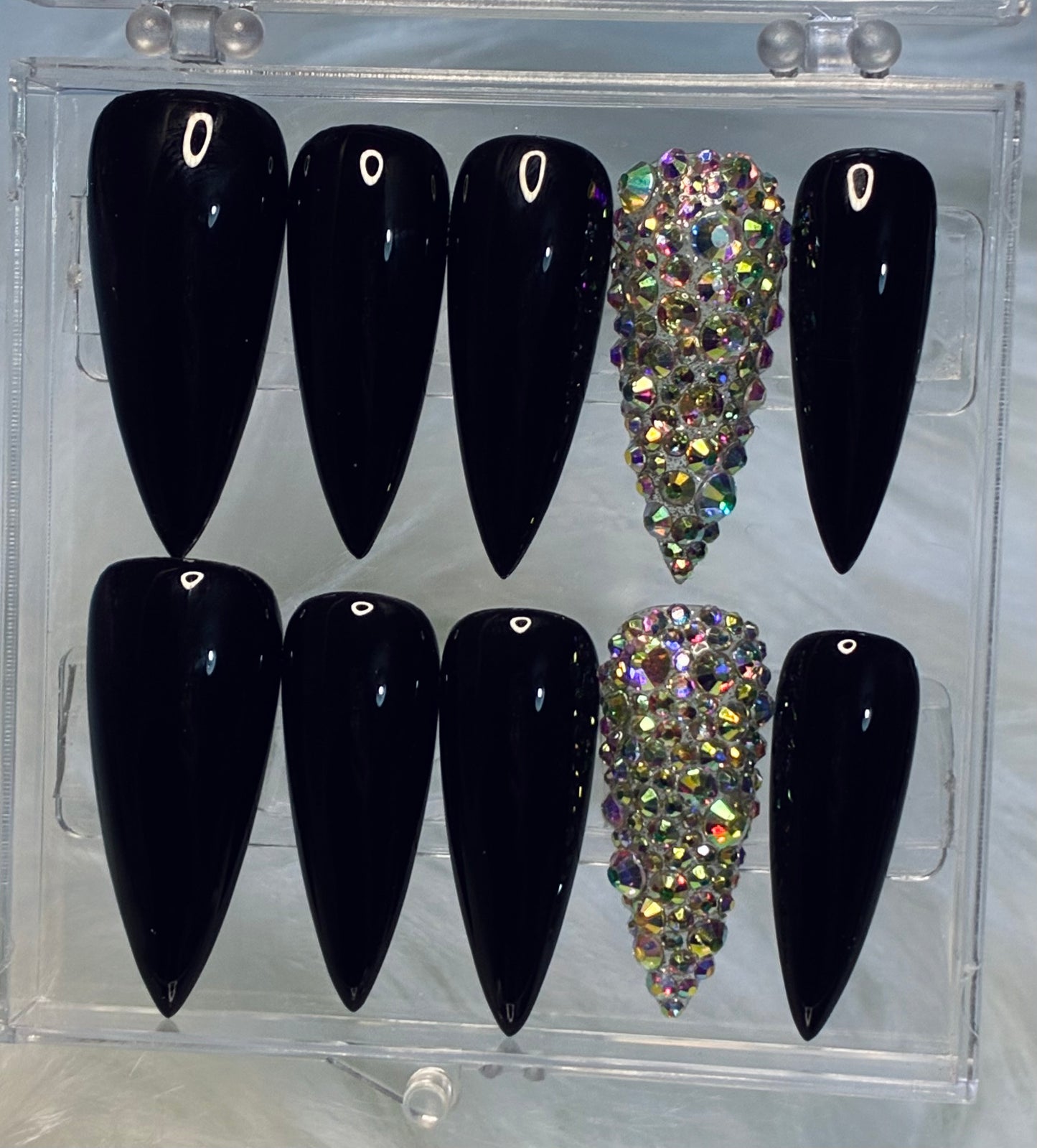 Black Glossy Nails With Bling