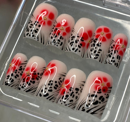 Red Blooming Flowers & Animal Print