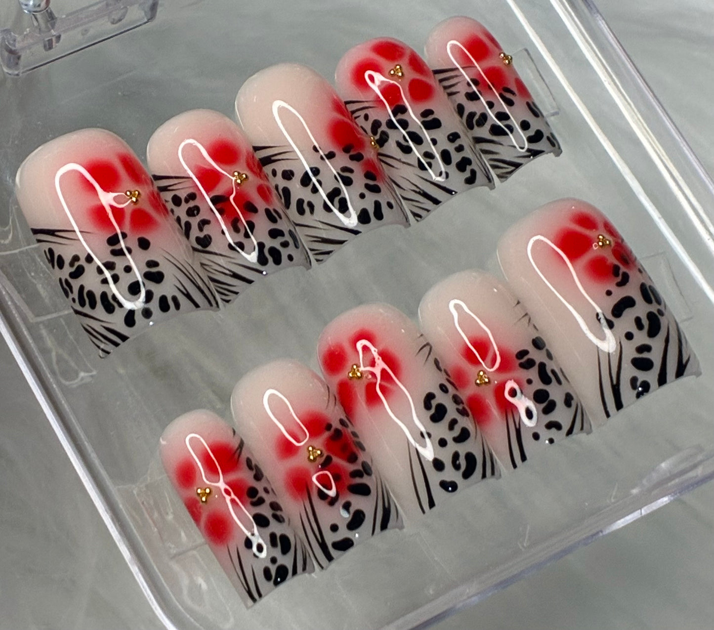 Red Blooming Flowers & Animal Print