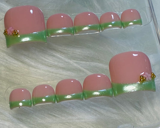 Fairy Green Chrome French Tip Toes