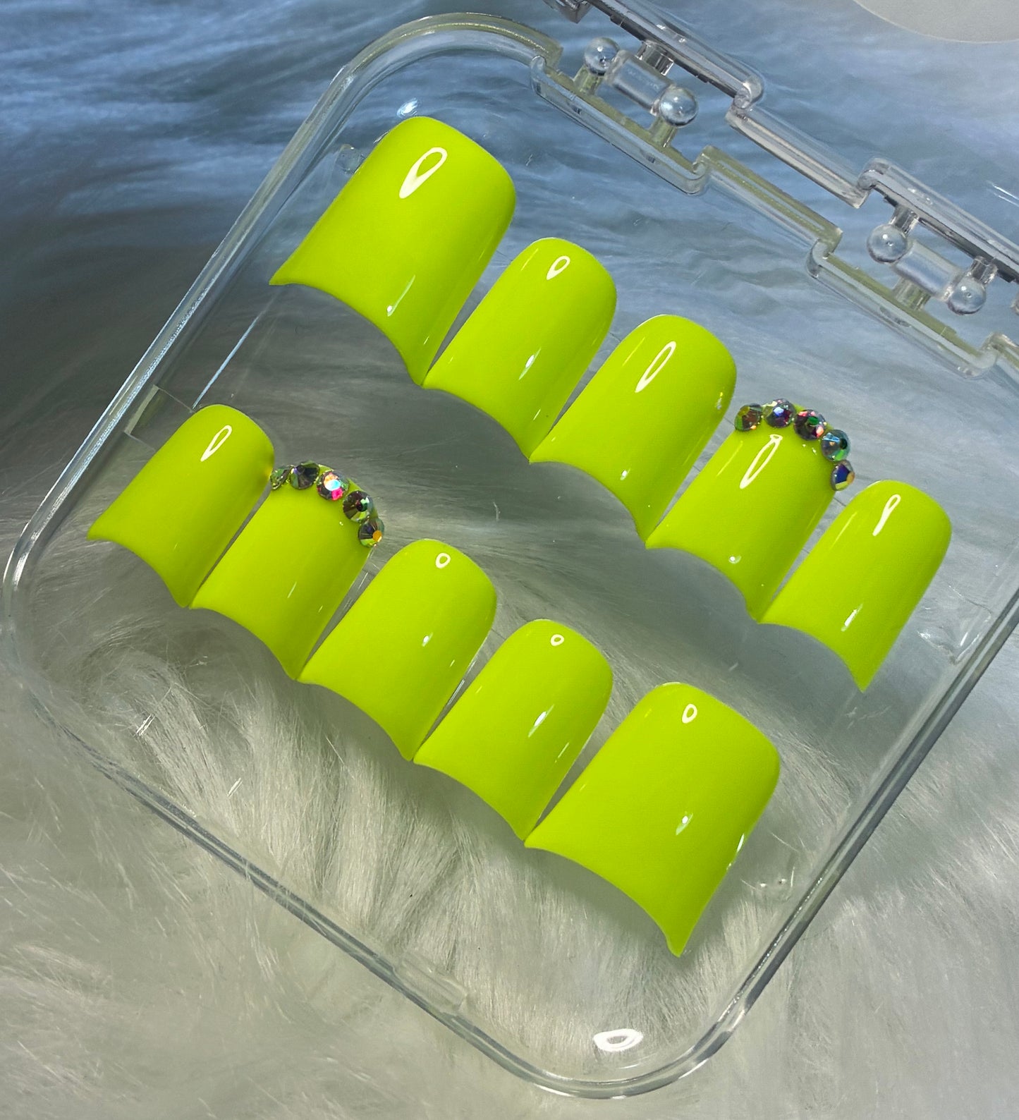 Neon Yellow Nails With Bling