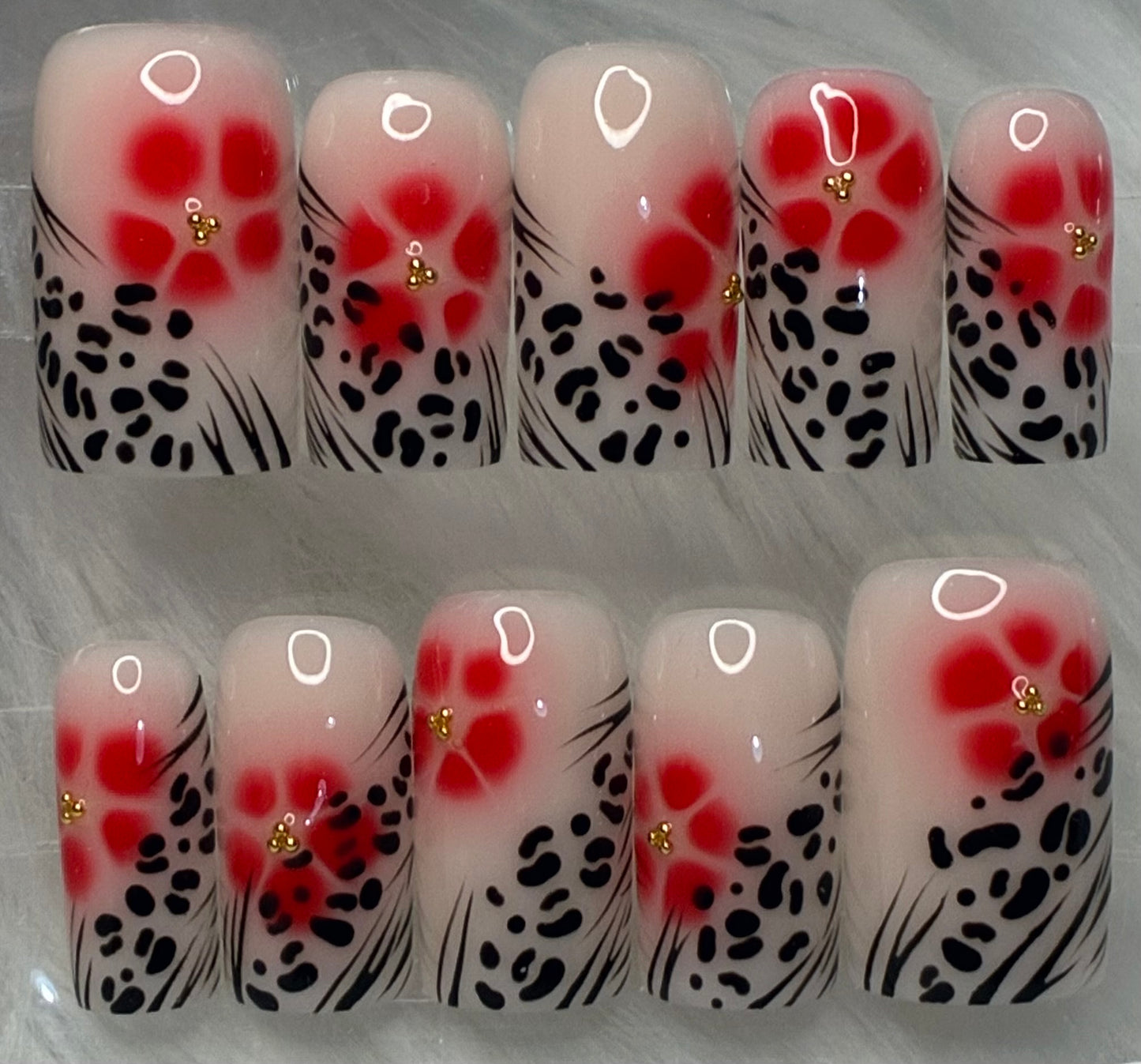 Red Blooming Flowers & Animal Print