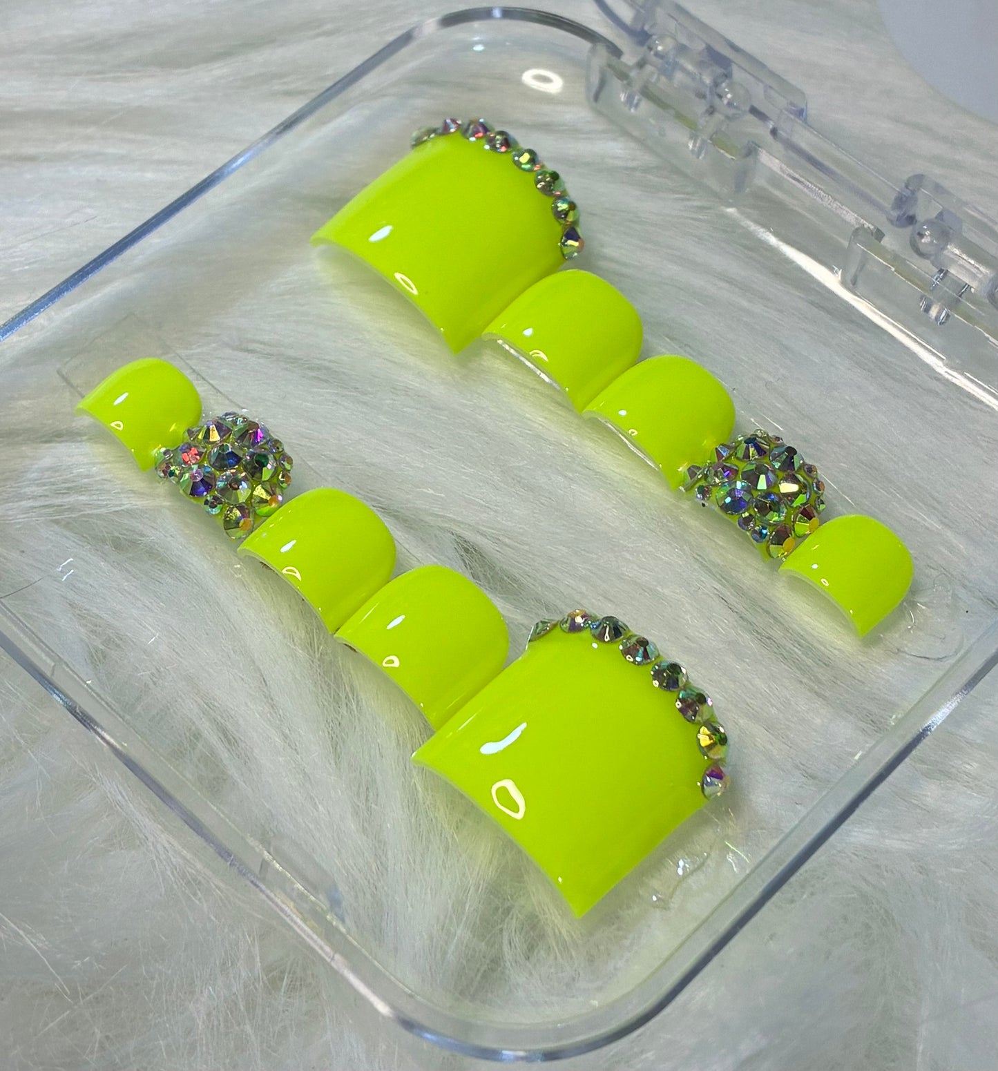 Neon Yellow Toe Nails With Bling TOES