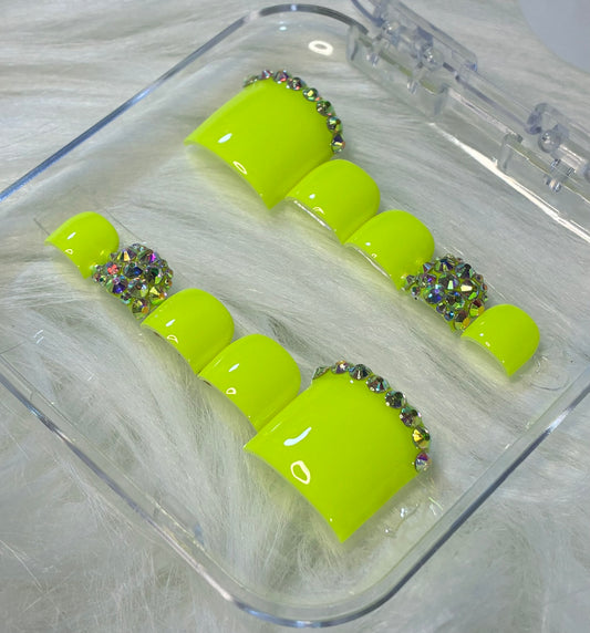Neon Yellow Toe Nails With Bling TOES