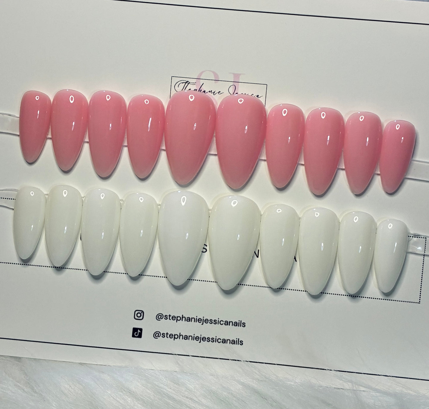 Set of 2 Solid Colour Press Ons Milky White & Nude Pink