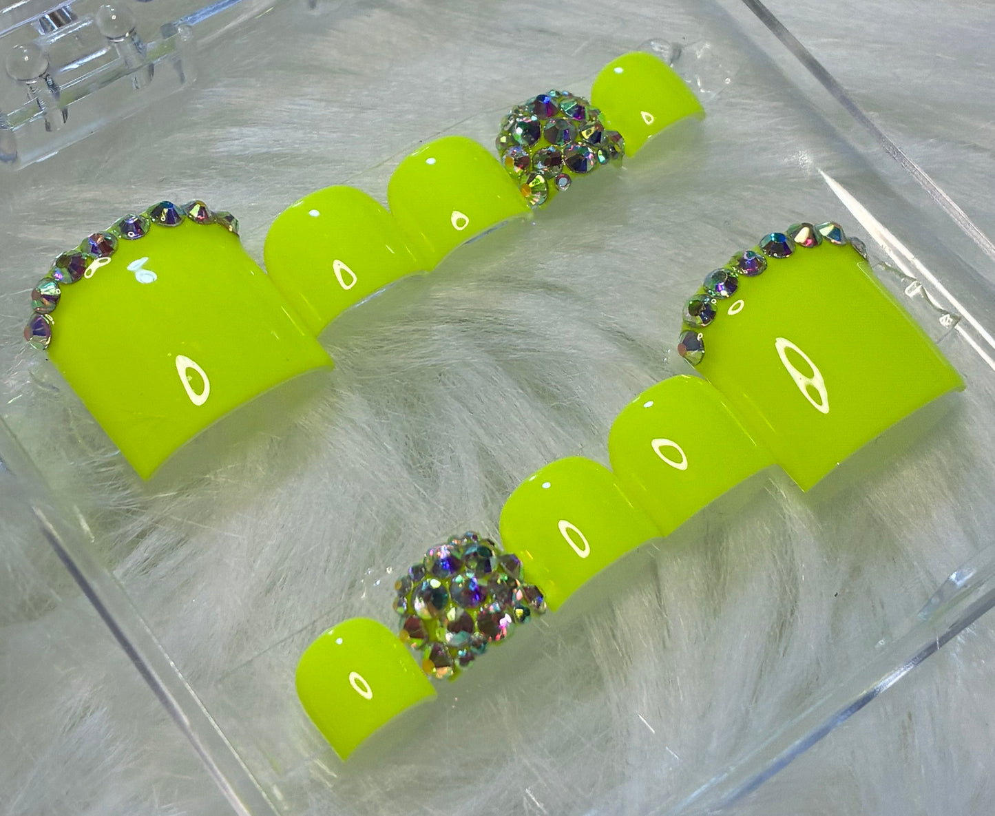 Neon Yellow Toe Nails With Bling TOES