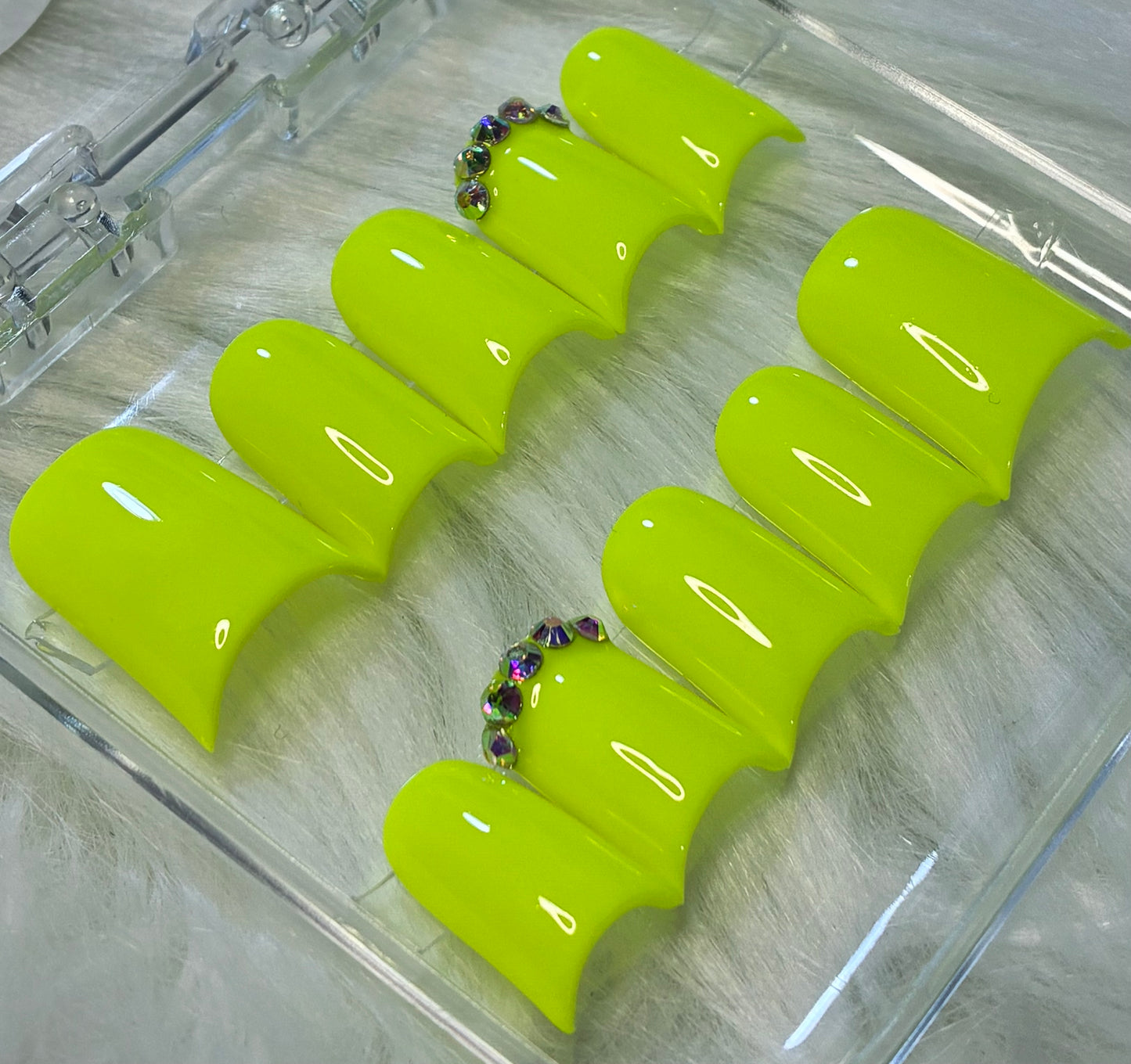 Neon Yellow Nails With Bling