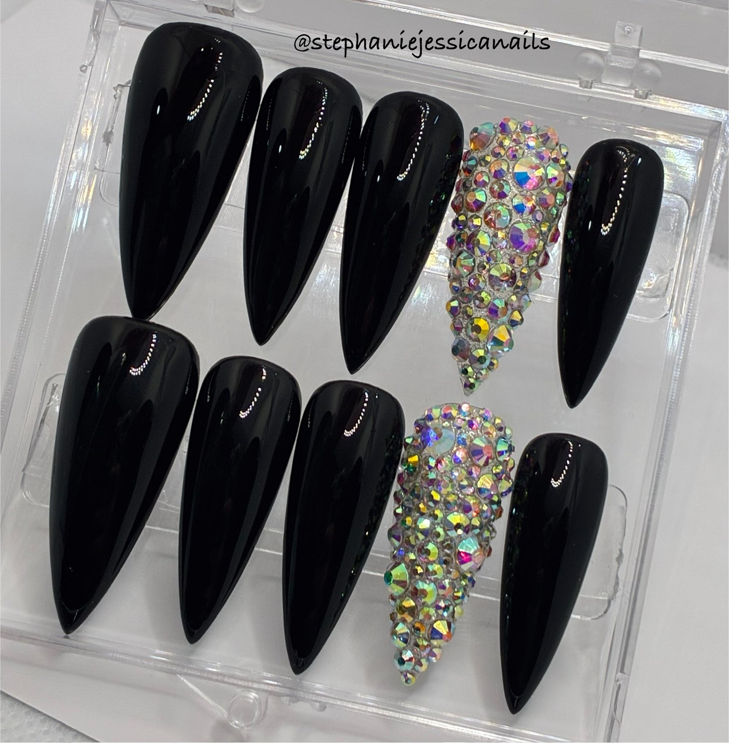 Black Glossy Nails With Bling