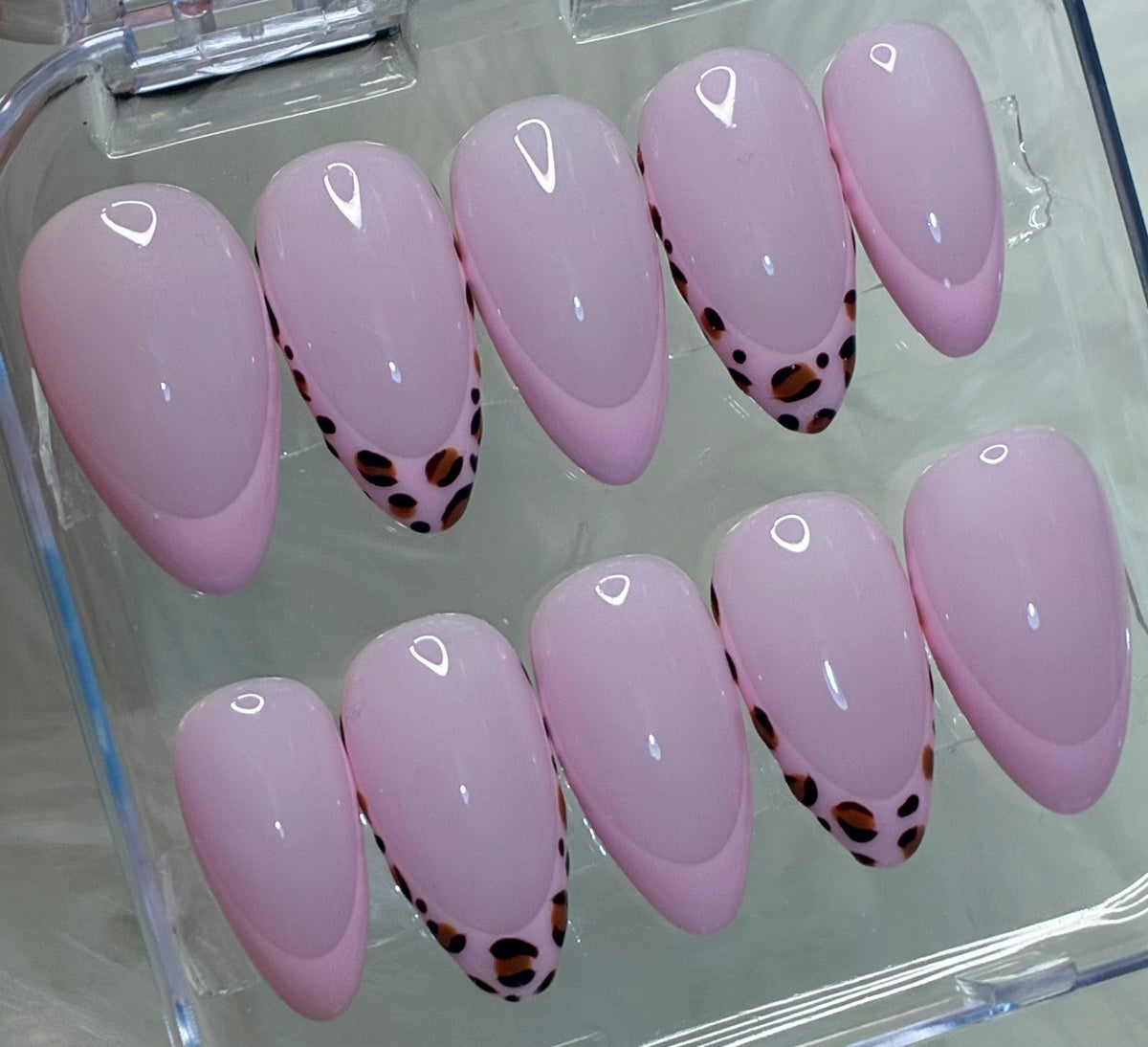 Pink French tips with animal print